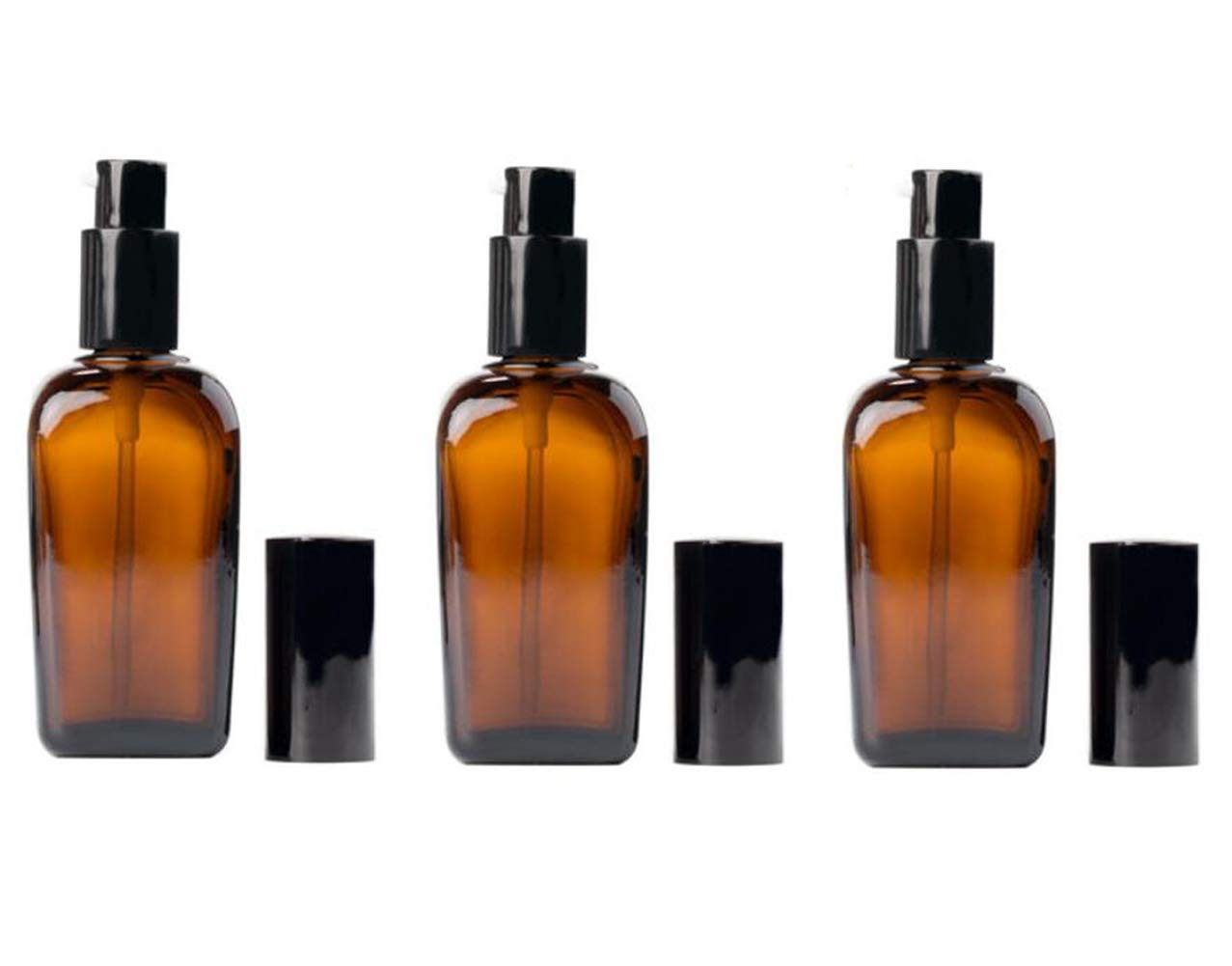 Ericotry 3Pcs 100Ml Empty Refillable Square Amber Glass Cream Lotion Pump Bottles For Makeup Face Cream Facial Cleanser Toiletri