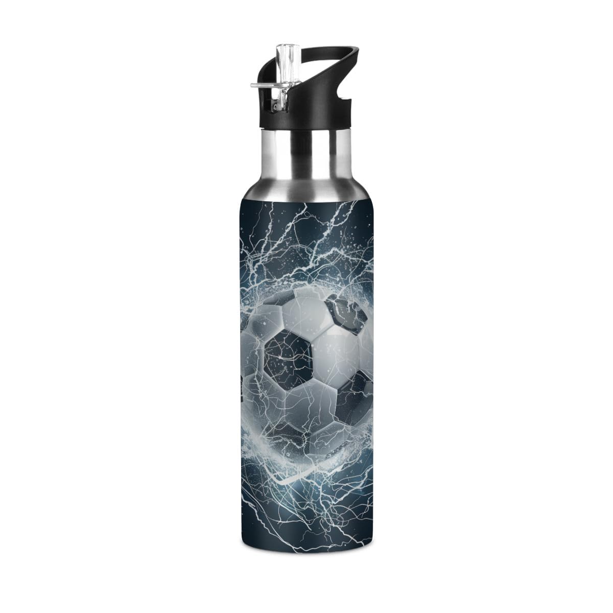Myfsucce 20oz Insulated Water Bottle with Straw, Wide Mouth Leak Proof BPA Free, Football Water Ice Stainless Steel Water Bottle