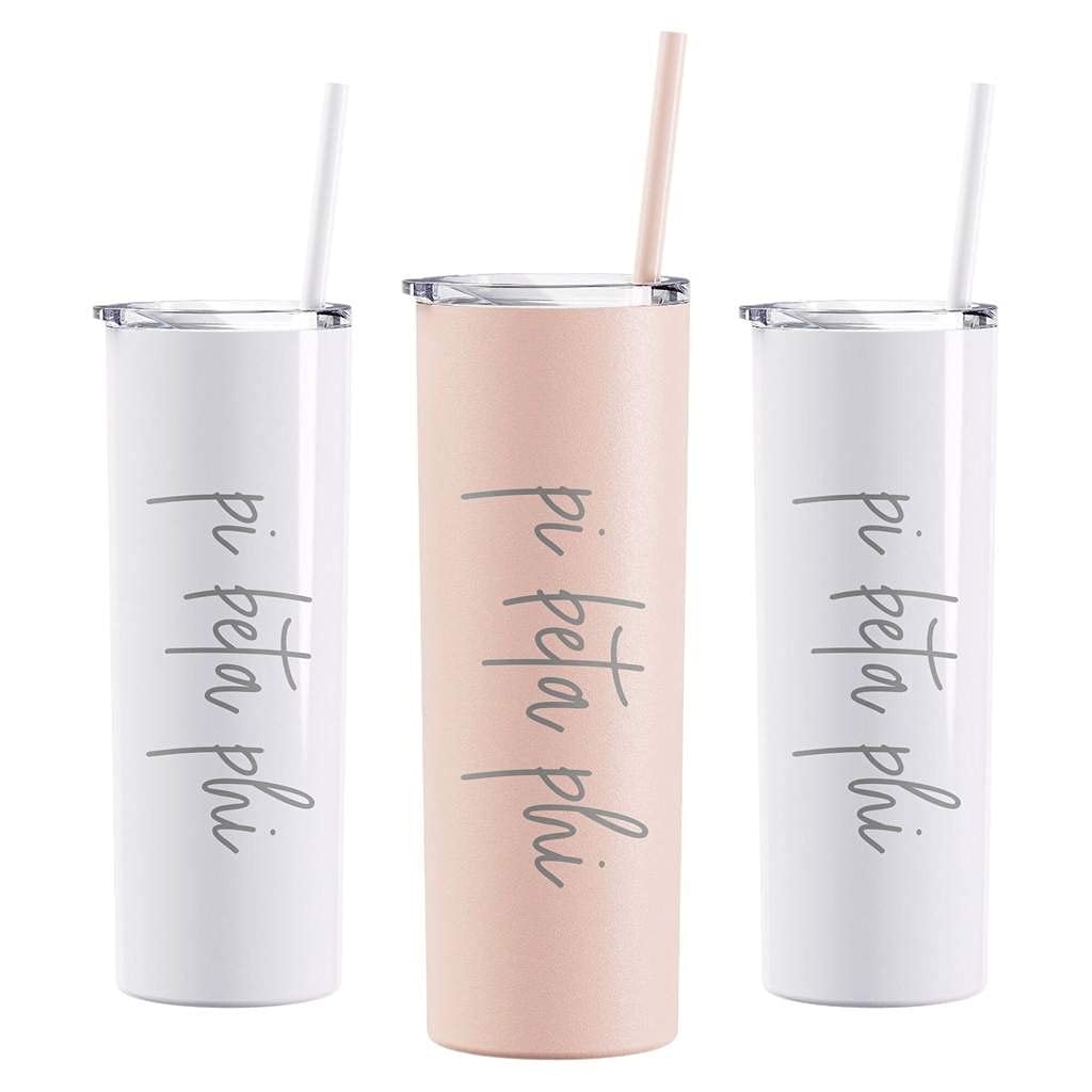 Go Greek Chic Pi Beta Phi Laser Engraved Tumbler With Straw - White