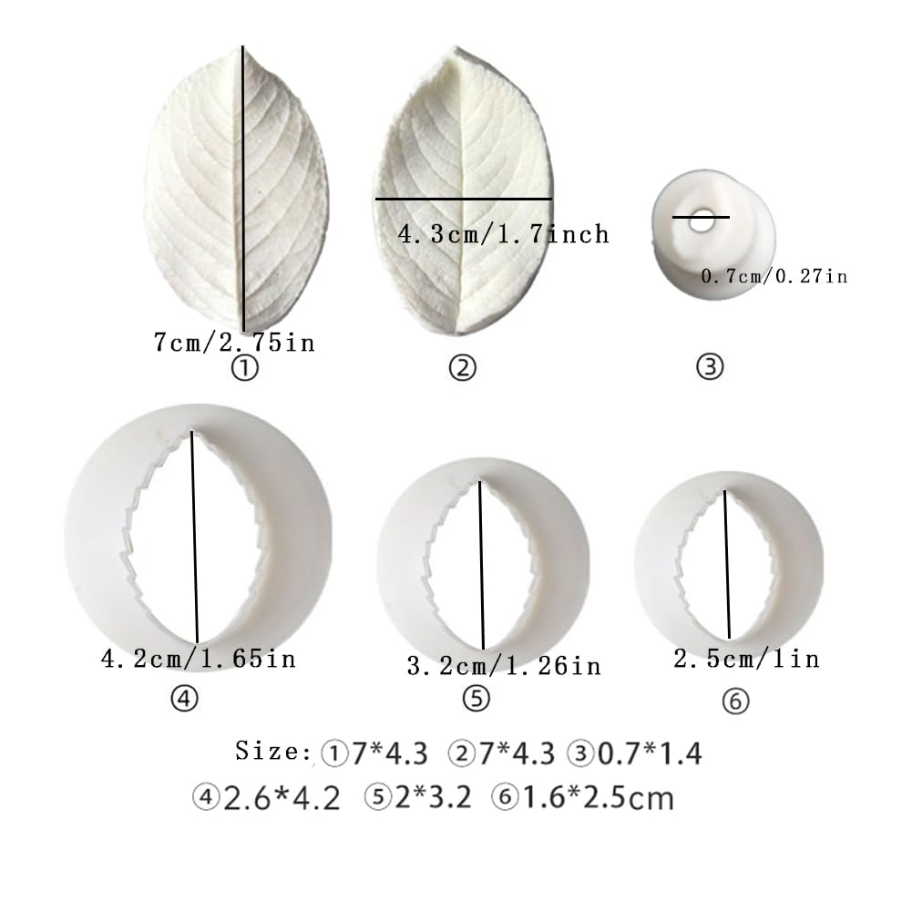 Growtail 6Pcs Rose Leaves Cutter & Veiner Set Fondant Silicone Mold Rose Leaf Gumpaste Clay Mould For Chocolate Sugarcraft Bakew