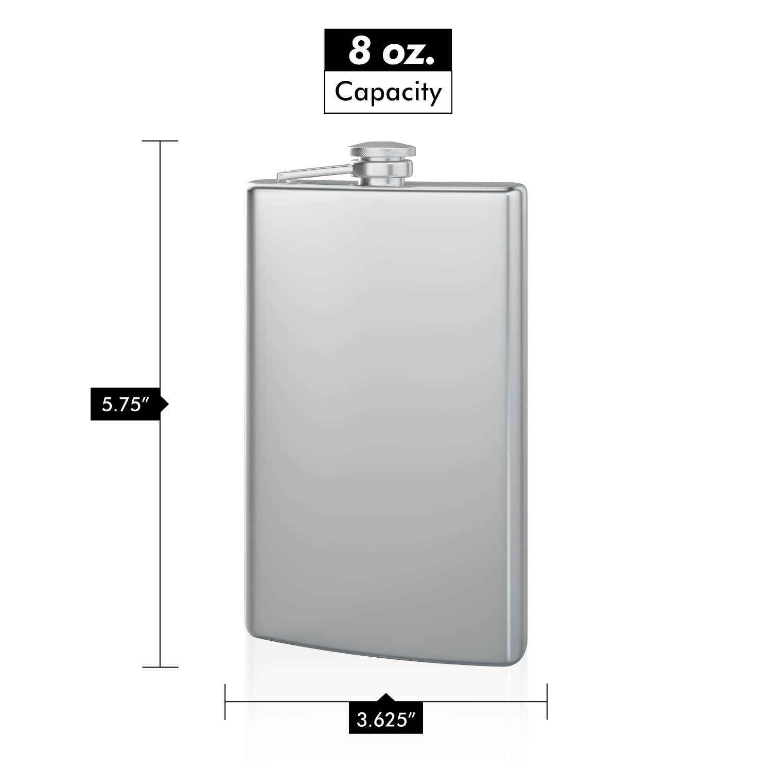 Hip Flask And Refill Funnel Set - 8 Oz, Easy Pour, Leakproof, Attached Screw-On Cap - Comes In Gift Box