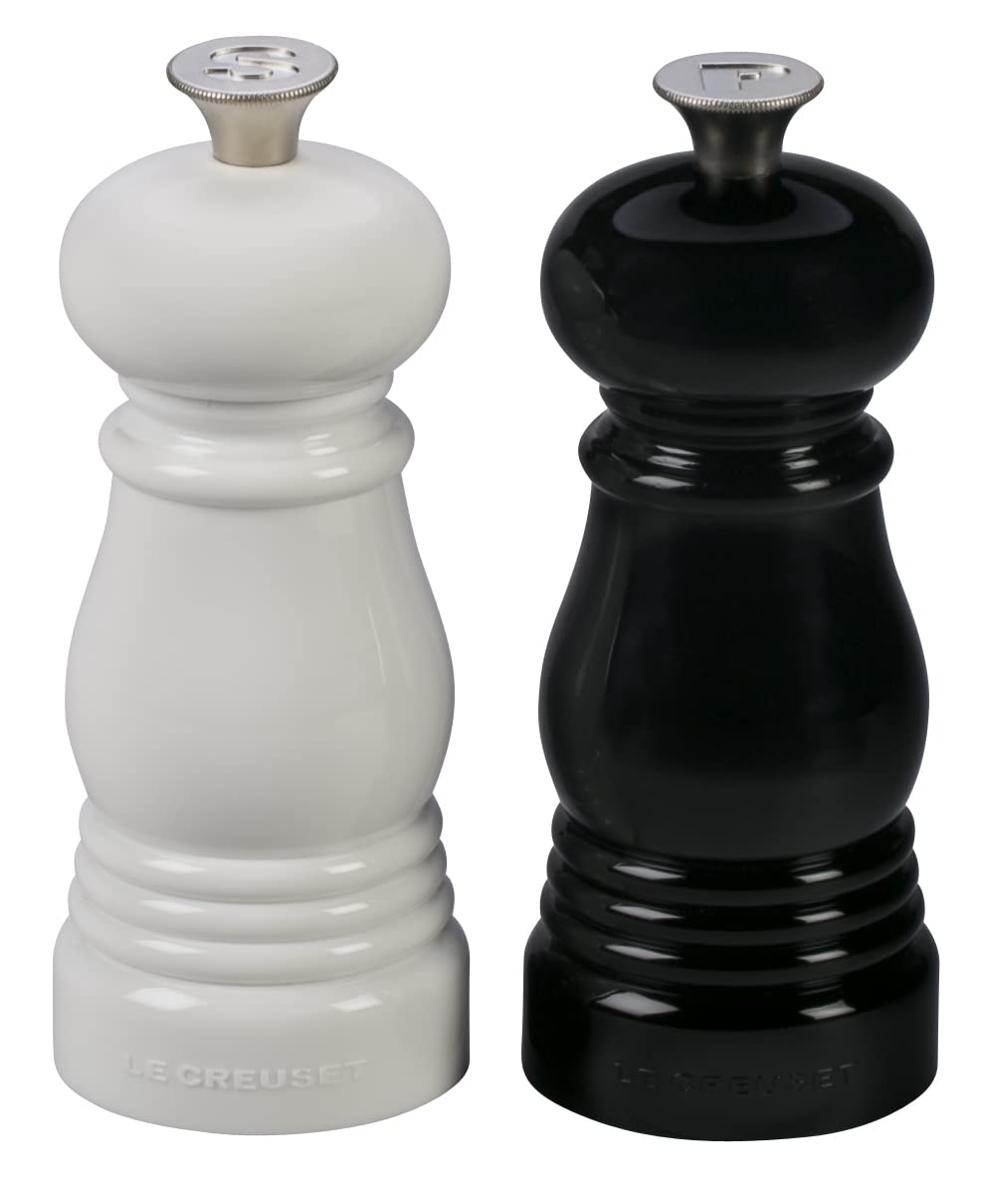 Le Creuset Petite Salt And Pepper Mill Set, 5 X 2 Each, Black And White