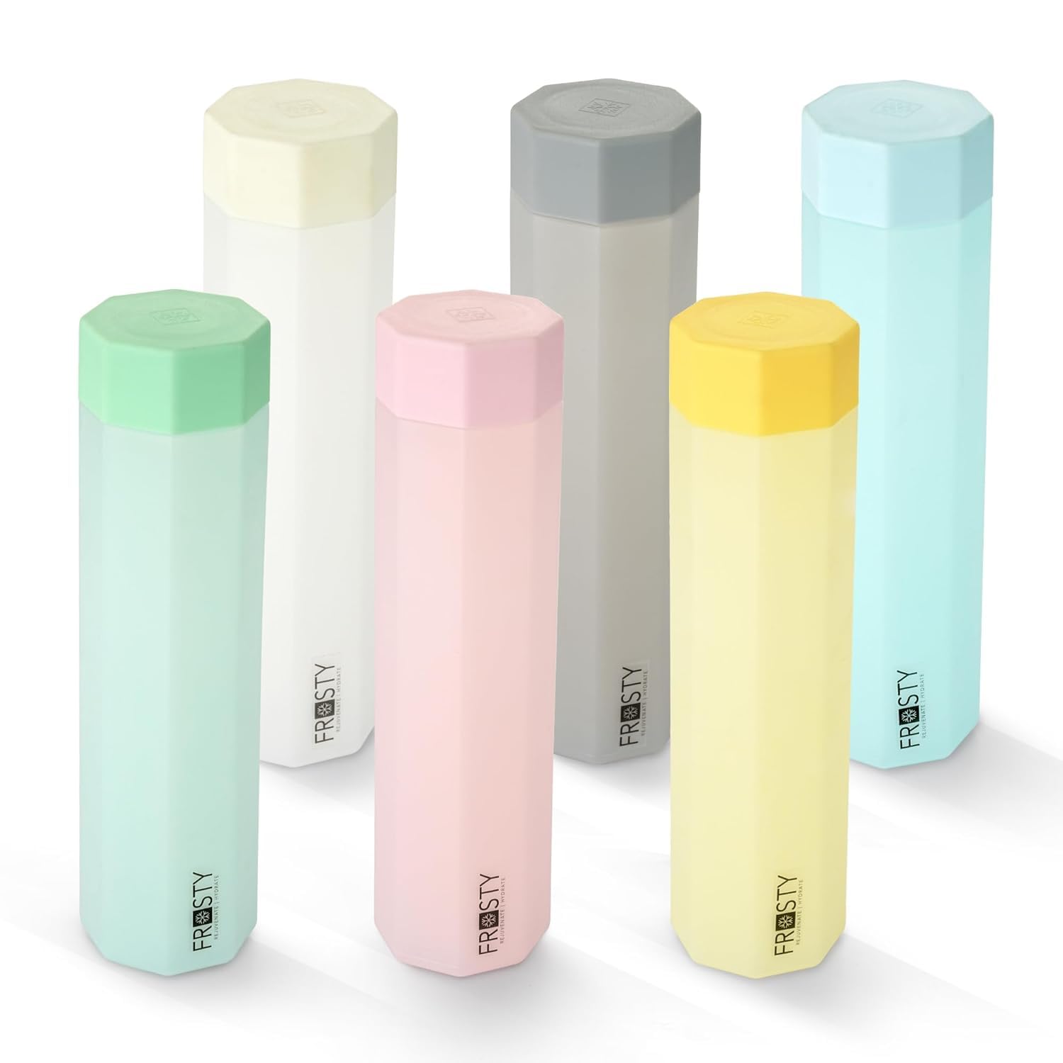Apparrow Enterprise Frosty Plastic Food Grade Fridge Square Water Bottle Set (6 Pieces, 1L,Black), 950 Milliliter (Octa Multicol