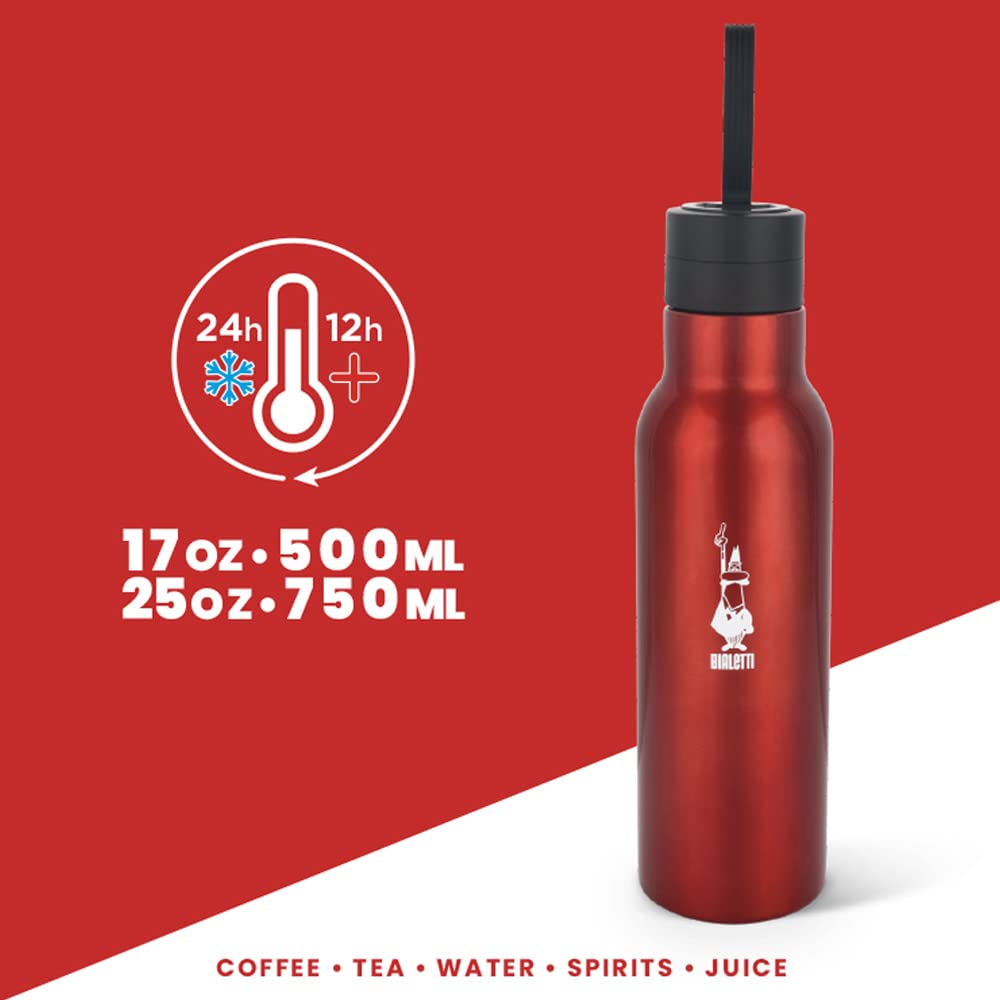 Bialetti - Stainless-Steel Water Bottle 25Oz: Double-Layered Vacuum Insulated, Keeps Drink Cold For 24 Hours And Hot For 12 Hour