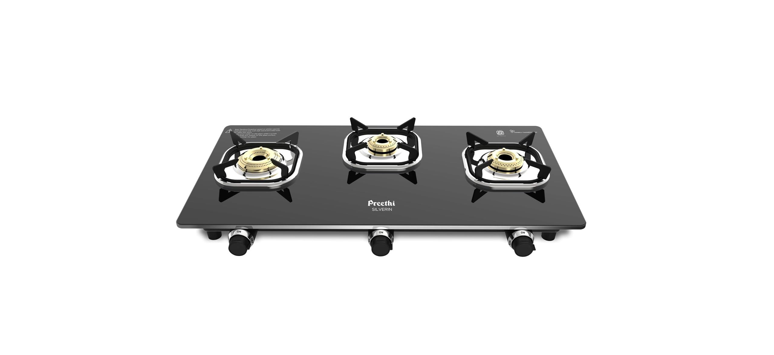 Preethi Silverin 3 Burner Glass Top Gas Stove | Easy-To-Clean With Xl Spill Tray | Sparkling Clean In 2 Minutes | 5-Year Glass &