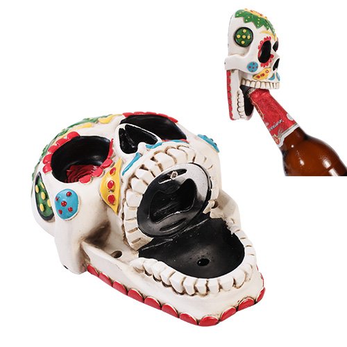 Atl Day Of The Dead Skull Wall Mounted Bottle Opener Figurine Made Of Polyresin