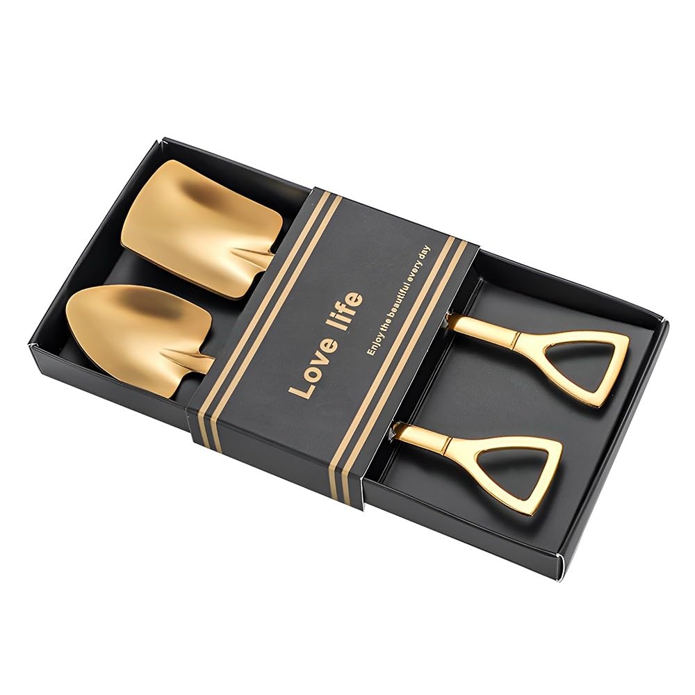 Golden Shovel Spoons For Desserts Coffee Tea Shovel Spoon Set Grapefruit Spoons Set Of 2 Flat Watertermelon Ice Cream Spoons Gif