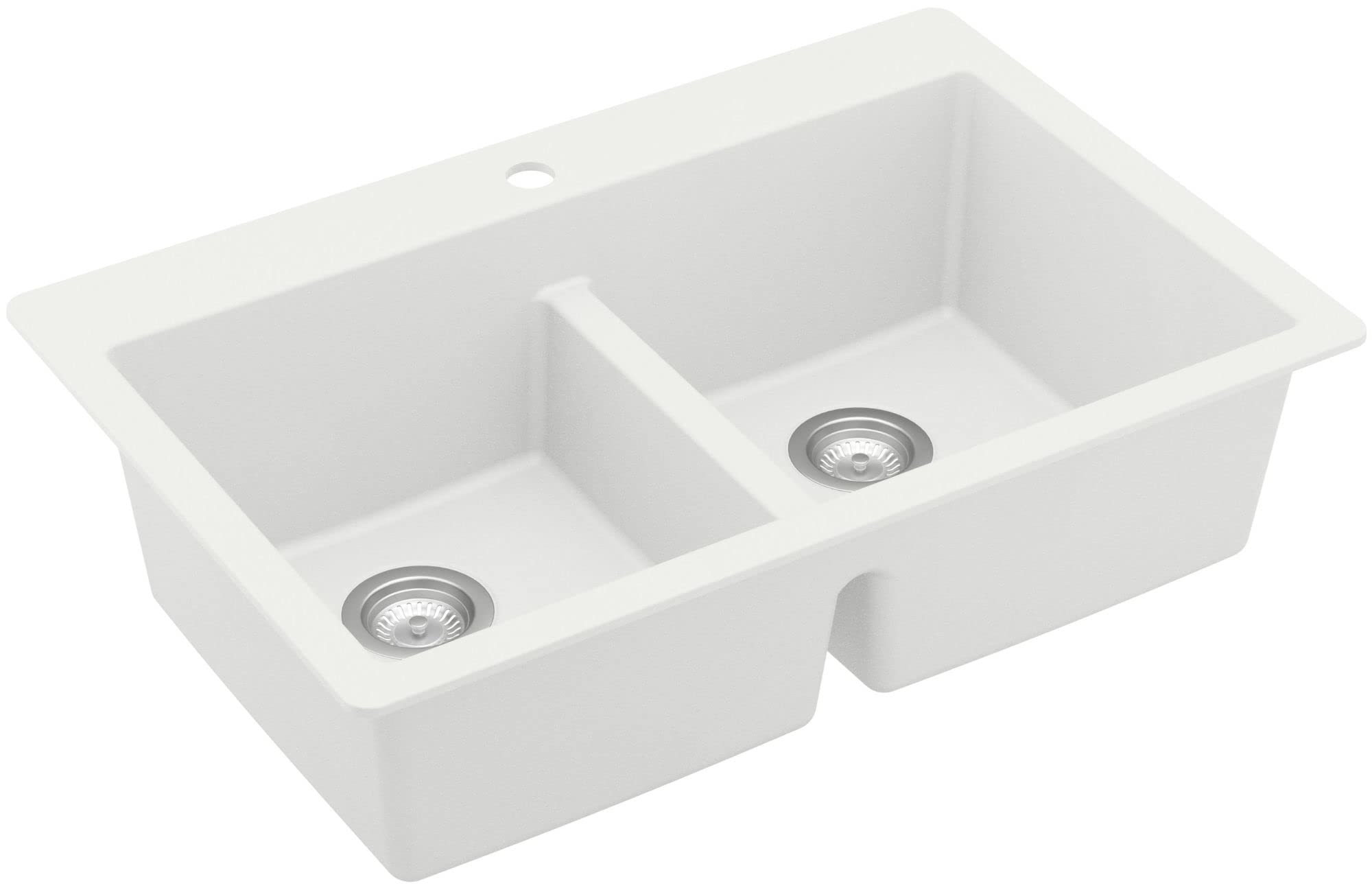 Karran Qt-810 33'' Top Mount Double Equal Bowl Quartz Kitchen Sink In White