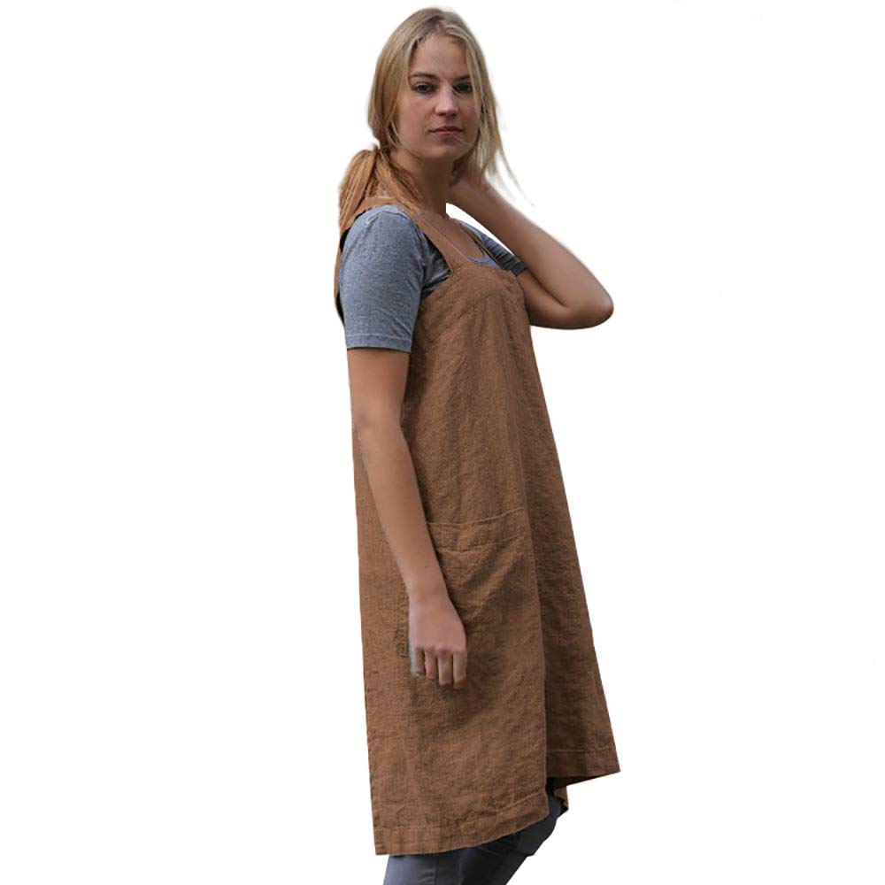 Women'S Cross Back Pinafore Apron With Large Pockets Home Kitchen, Restaurant, Coffee House,Cooking Gardening Works