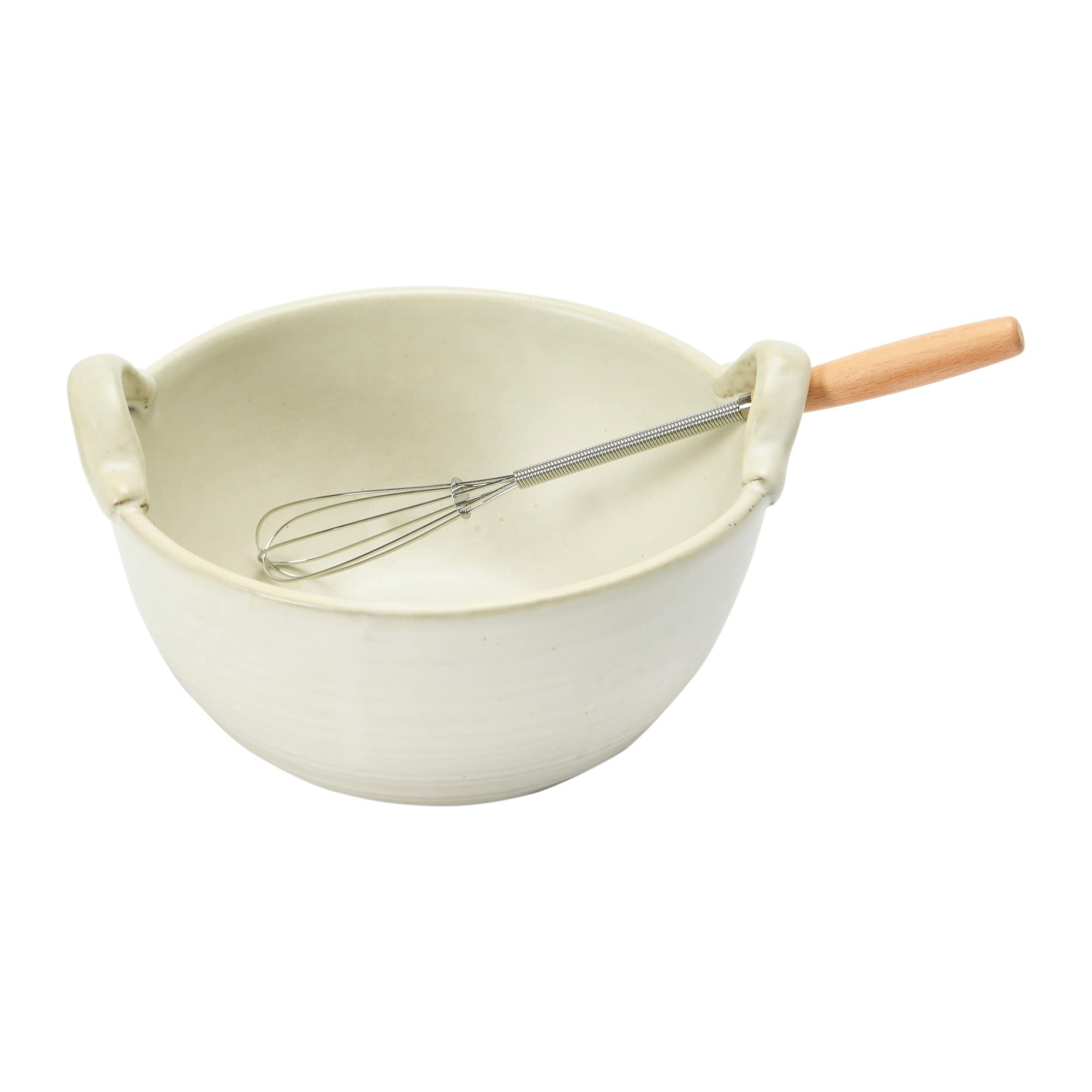Creative Co-Op Stoneware Batter Bowl Whisk Serveware, 6.75'', Cream