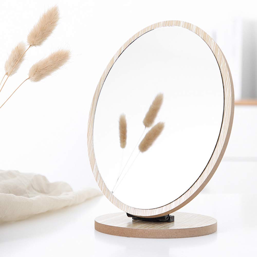 Aestivate Oval Compact Table Mirror - Wood Framed Desktop Mirror With 90 Degree Rotation For Makeup & Cosmetic