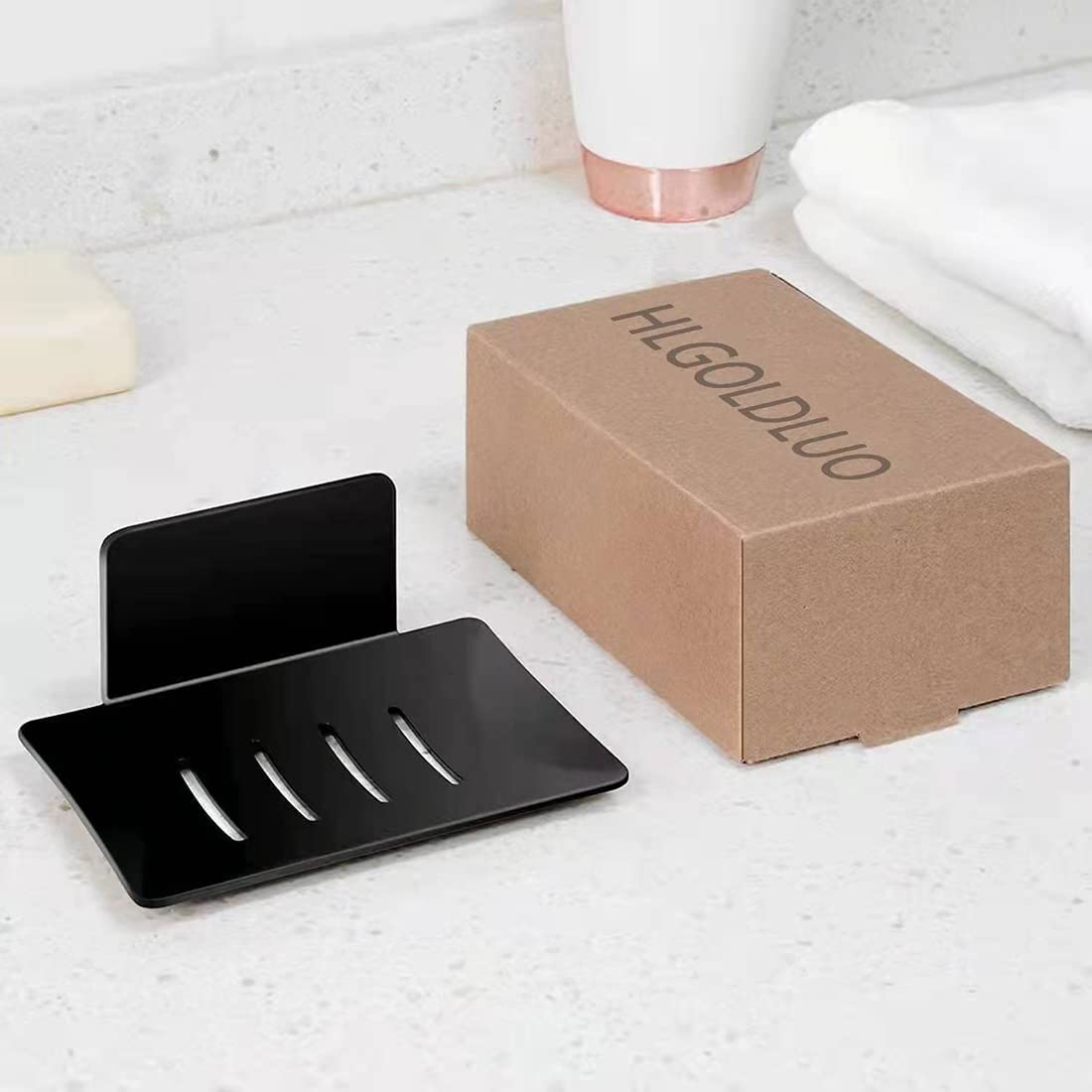 Chrunone Self-Adhesive Soap Dish For Shower, Aluminum Bar Soap Holder Dishes For Bathroom Black
