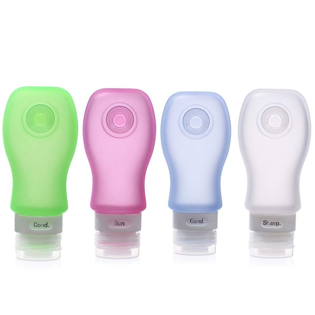 FNSHIP 4 Pack Sucker type Portable Food Grade Squeeze Silicone Liquid Travel Bottles TSA Approved For Shampoo, Conditioner, Loti