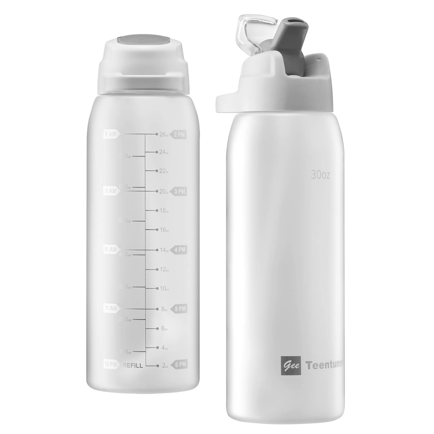 Teentumn Straw Water Bottle BPA Free Tritan with Time Markers, 30oz Large Durable Gym Plastic Bottle for Fitness, Outdoor Enthus