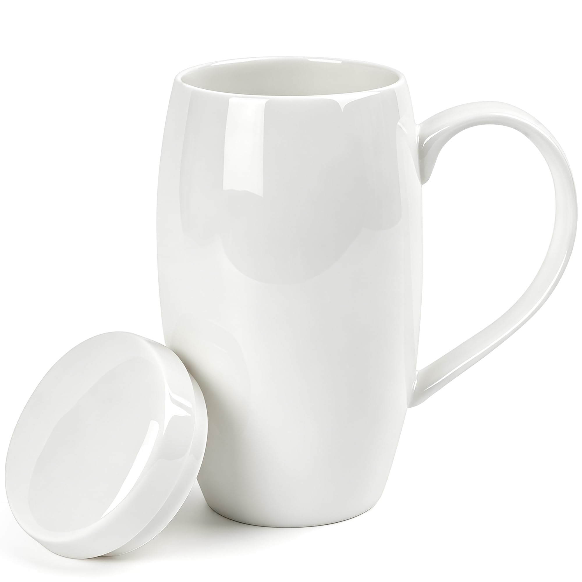 Linkidea 22oz Extra Large Fine Bone China Coffee Mug with Lid, Oversized Coffee Cups with Handles, Big Teacups for Office and Ho