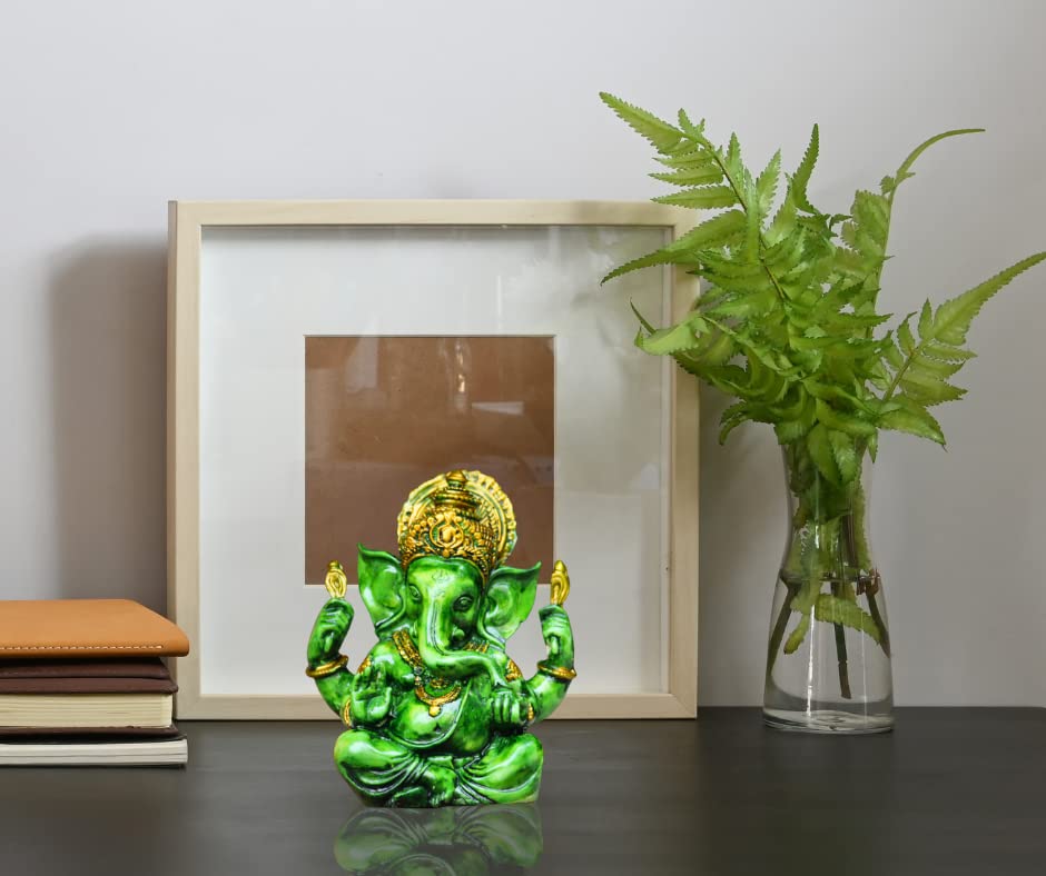 Miss Peach Polyresin Lord Ganesh ji Idol Showpiece Decorative Statue Murti for Home dcor,Gifts Items_ (Green)