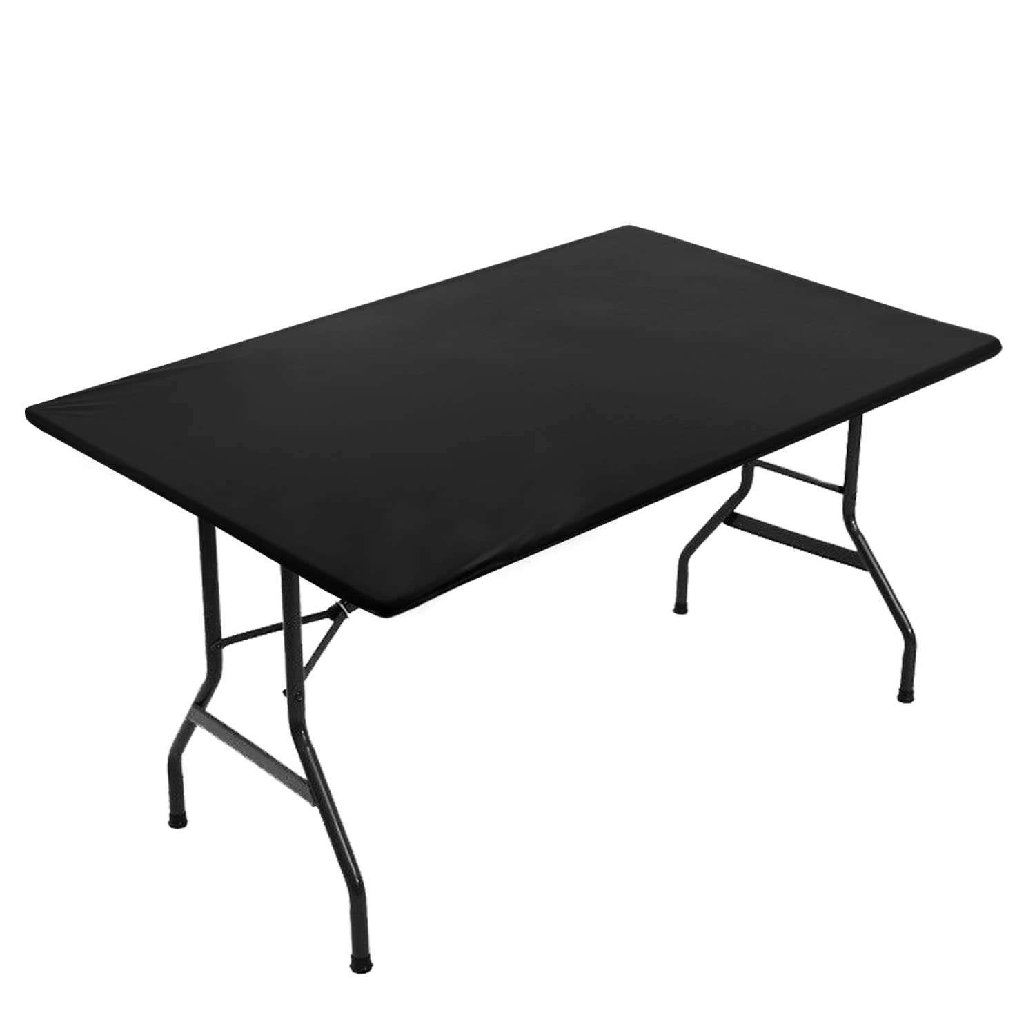 Obstal Fitted Table Clothes For 6 Foot Rectangle Tables, Reversible Waterproof Stain Resistant Elastic Stretch Tablecloth, Wipe