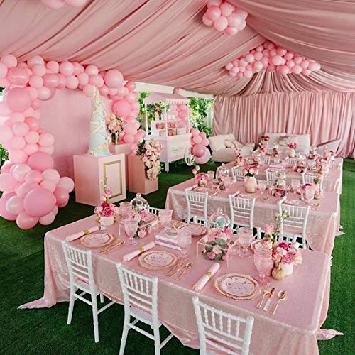 Queendream Pink Tablecloth 90 X 132 Inch Sequin Tablecloth For Party Decorations Glitter Tablecloth For Bridal Baby Shower Weddi