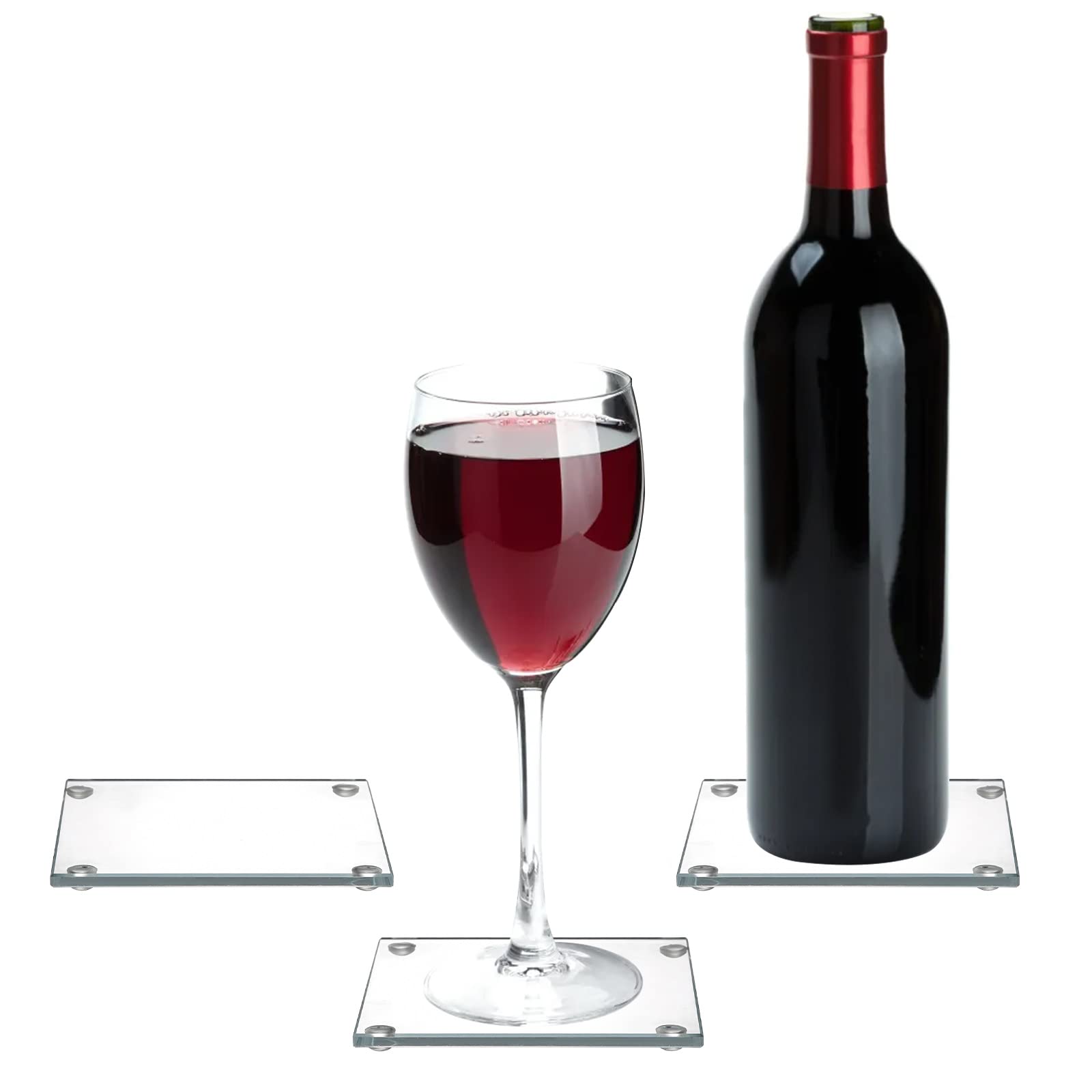 Youeon Set Of 6 Square Glass Drink Coasters, 3.5''X3.5'' Crystal Clear Coasters For Drinks, Decorative Glass Plates For Mugs, Cu