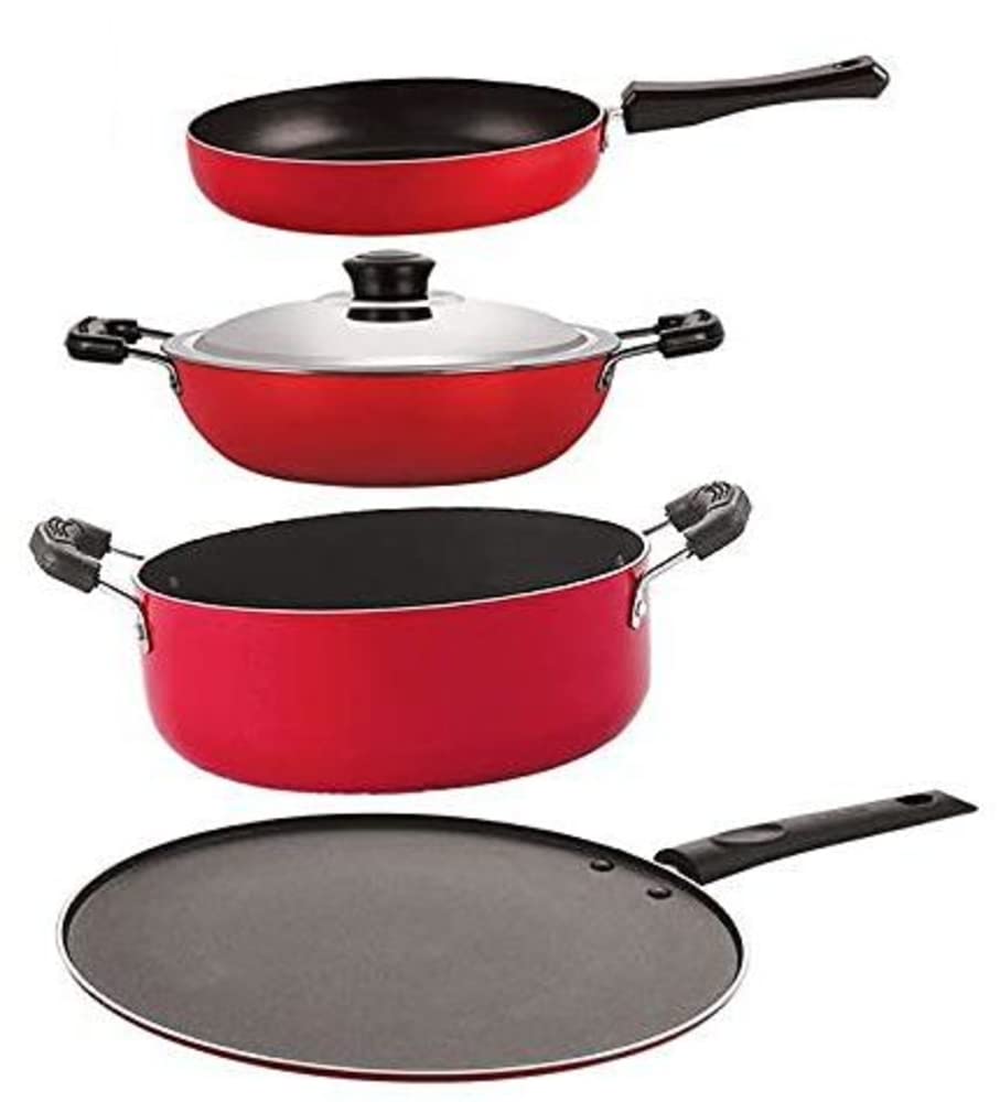 Nirlon Aluminium Non Stick Cooking Pots & Pans Set Of 4 Pieces (Fp10_Dkd(M)_St12_Cs24)