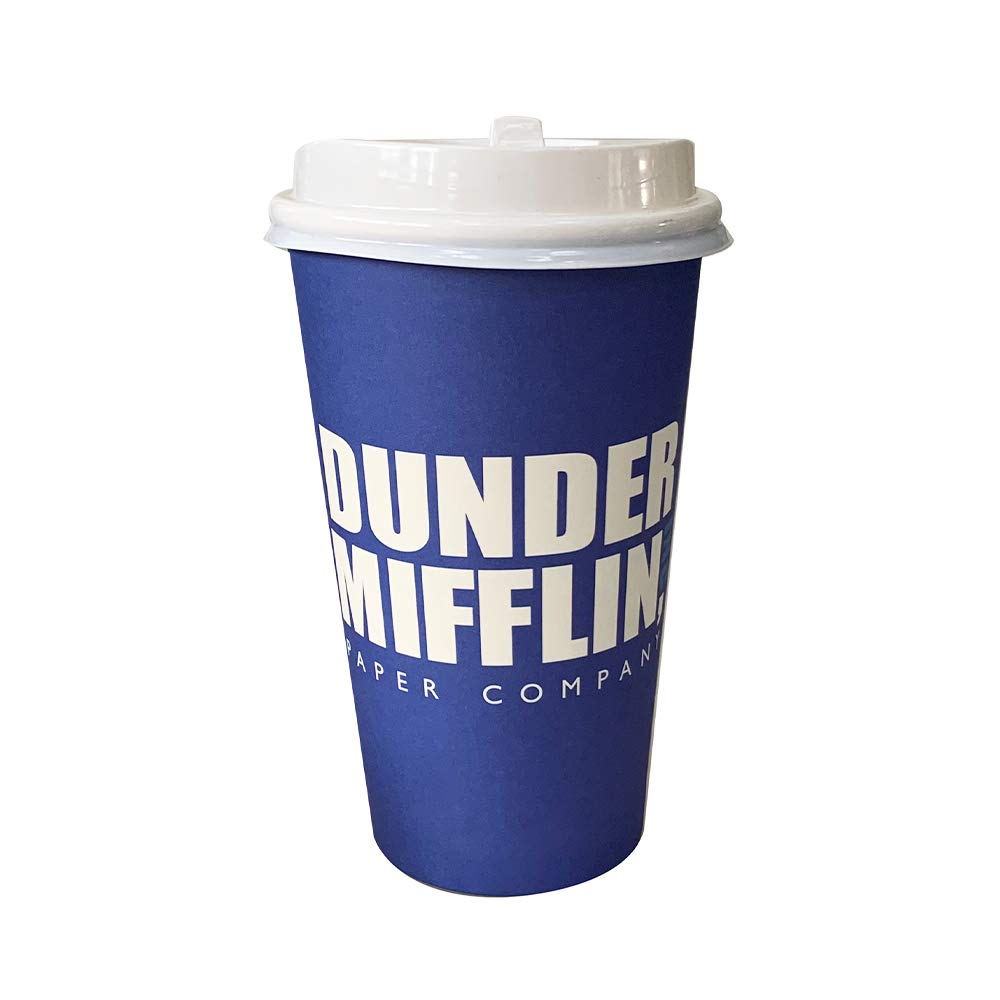 Silver Buffalo The Office Dunder Mifflin 8Pk Paper Travel Disposable Cups With Lid, 16 Ounces