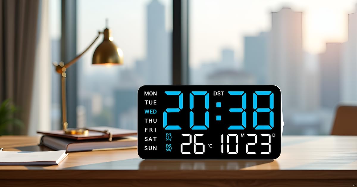 Aerys 9-Inch Digital Alarm Wall Clock, Large Led Display, Adjustable Brightness, 12/24 Hour Format, Date And Temperature Display