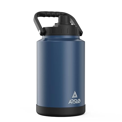 Arslo Large Insulated Water Jug With Handle, One Gallon Insulated Water Bottle, One Gallon Stainless Steel Water Bottle, Dark Bl