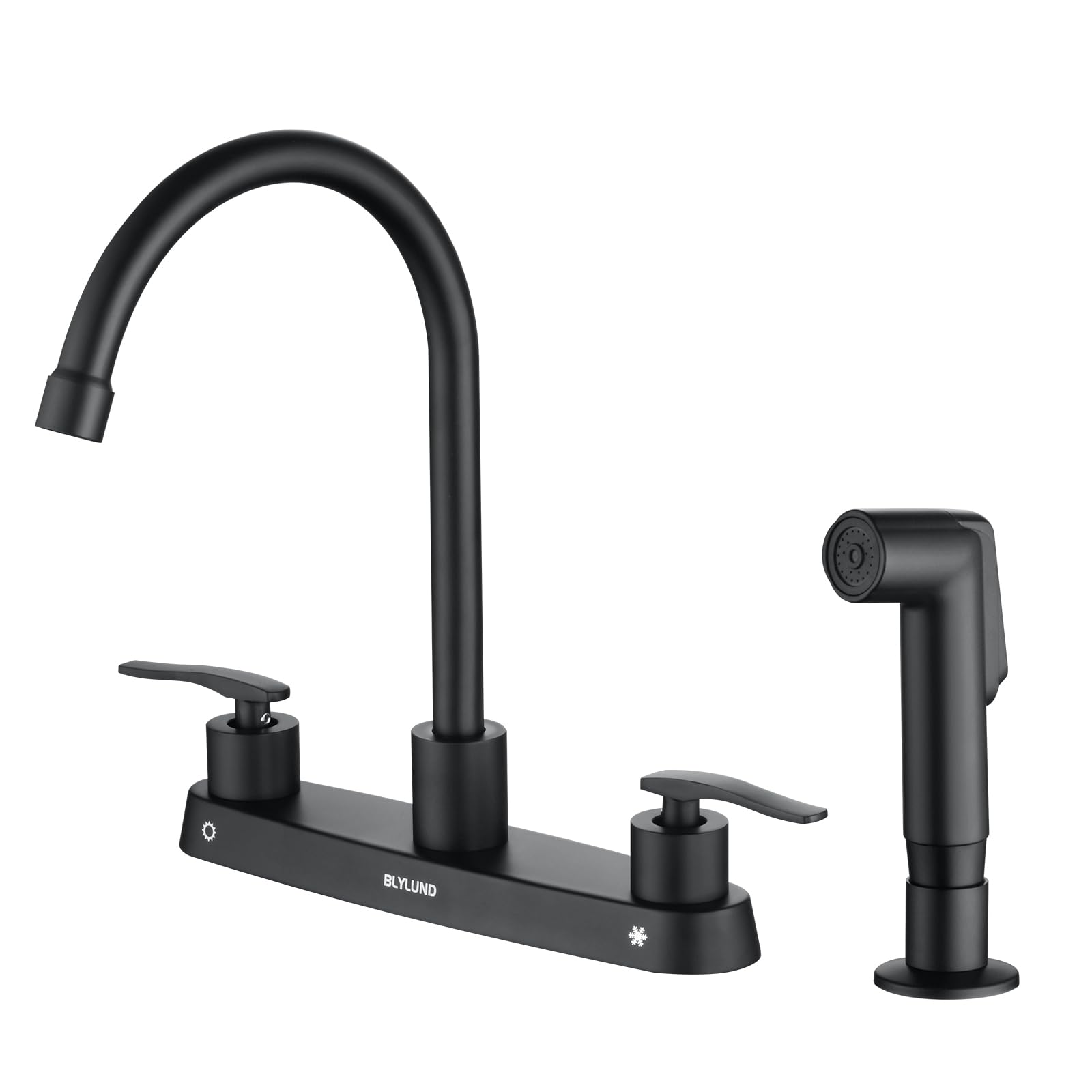Blylund Kitchen Faucets With Side Sprayer, Matte Black High Arc 8 Inch Centerset 4 Hole Kitchen Faucet 2 Handle Stainless Steel