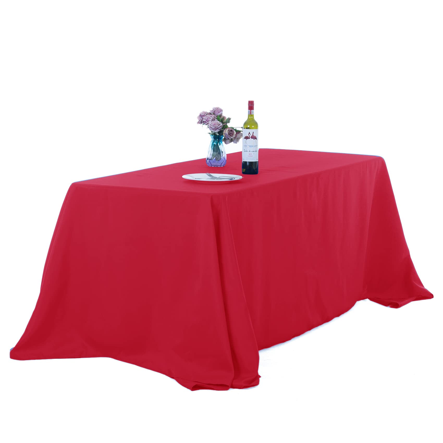 Ascoza 2Pack 90X156 Inch Red Rectangular Tablecloth 8 Feet Table Cloth In Polyester Fabric For Wedding/Banquet/Restaurant/Partie