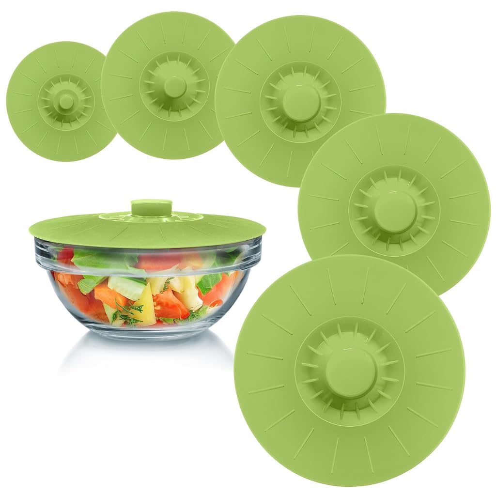 Hasthip 5Pcs Silicone Lids For Bowls 5 Sizes Silicone Lid Cover Reusable Suction Seal Covers Microwave Safe, Food Grade Silicon 