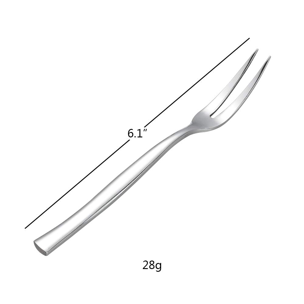 Qqbine Stainelss Steel Two Prong Mini Meat Fork Fruit Tasting Forks, 6 Pieces