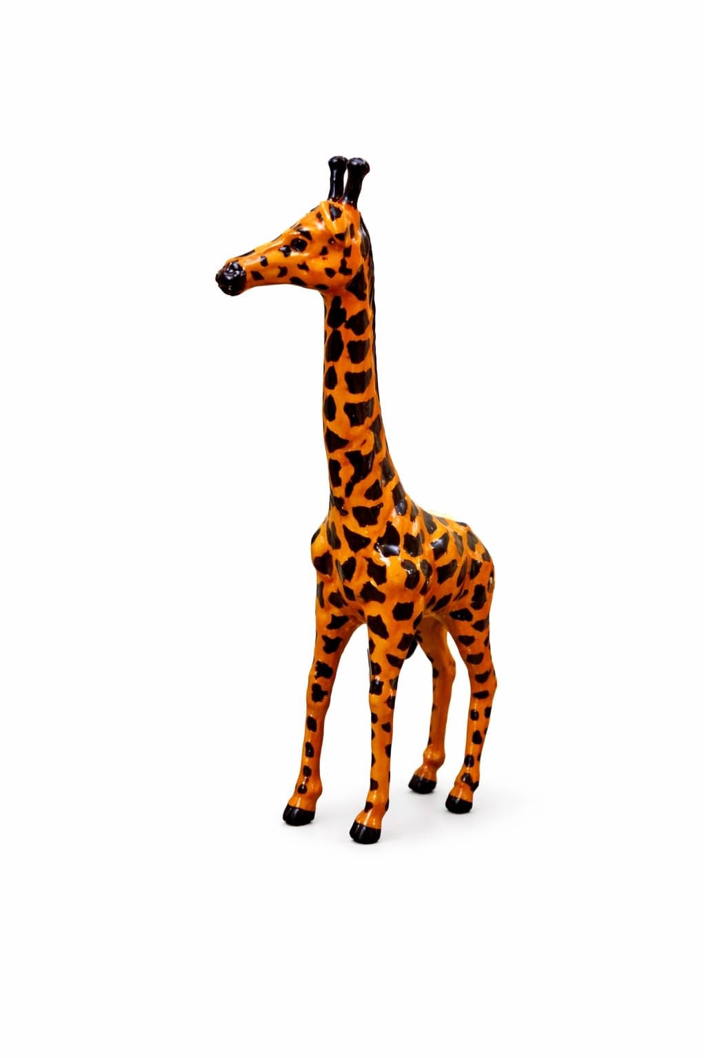 Handcrafted Giraffe Decorative Showpiece For Living Room Home Decor, Long Neck Animal Figurine, Orange And Black Finish, 14 Inch