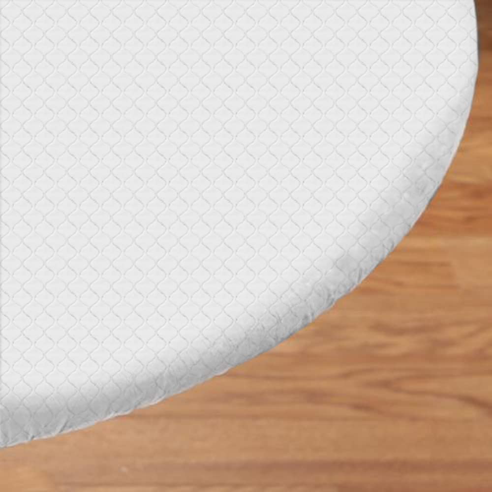 Covers For The Home Deluxe Elastic Edged Flannel Backed Vinyl Fitted Table Cover - Quilted White Pattern - Large Round - Fits Ta