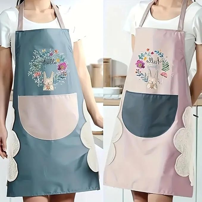 The Gopinath Store Floral Print Kitchen Apron With Front Pocket, Adjustable Neck Strap, Pink And Blue Colours
