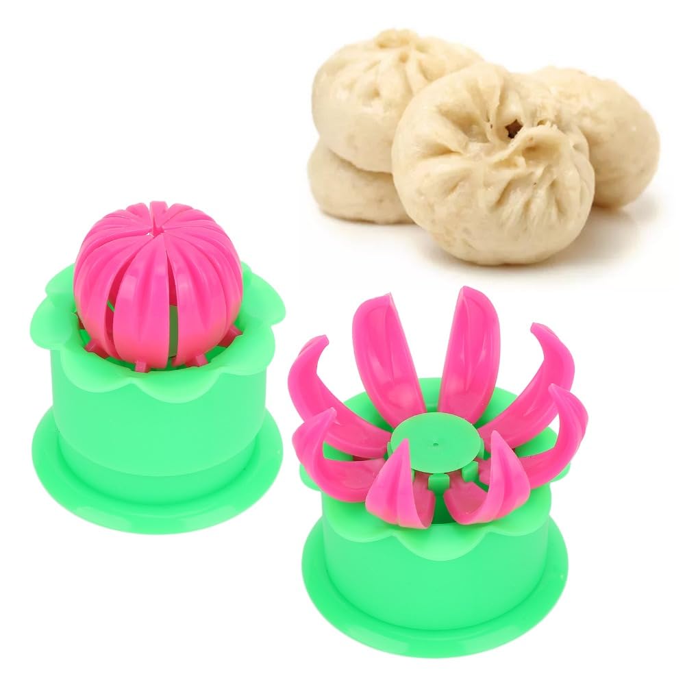 MOPFOL 2Pcs Steamed Stuffed Bun Maker Mould - 1.7in Professional Steamed Bun Shaper for Dim Sum and Pastry Pie DIY, Durable Plas