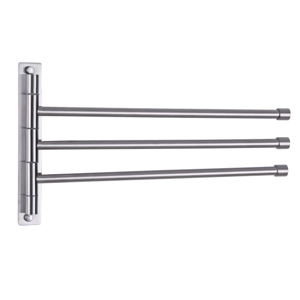 GERZWY Bath Towel Holder Swing Out Towel Bar SUS 304 Stainless Steel Bathroom Hand Towel Rack 3-Bar Folding Arm Swivel Hanger Wall Mount Brushed Finish