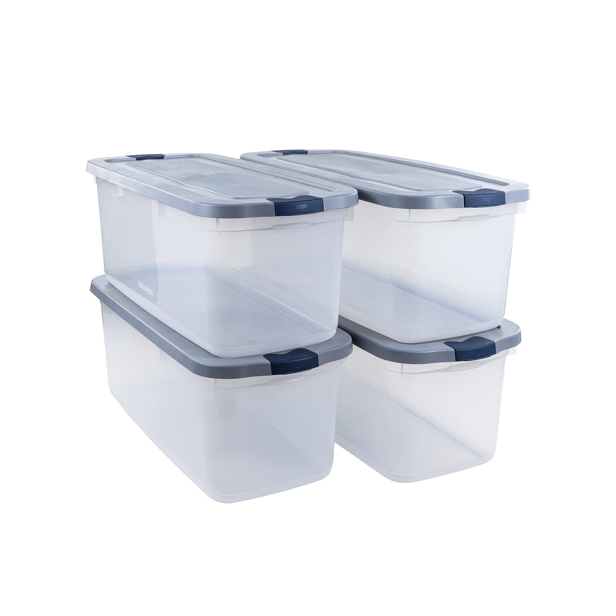 Rubbermaid Roughneck Clear 95 Qt/23.75 Gal Storage Containers, Pack Of 4 With Latching Grey Lids, Visible Base, Sturdy And Stack