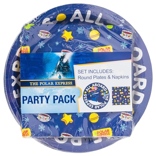 Silver Buffalo The Polar Express All Aboard Christmas Holiday Train 32 Pack Partyware Disposable Paper Plates And Napkins
