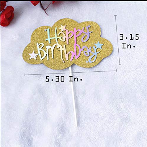 Flairs New York Happy Birthday Decorations Cake Toppers Party Props (Pack Of 1 Cake Topper, Golden Cloud Happy Birthday)