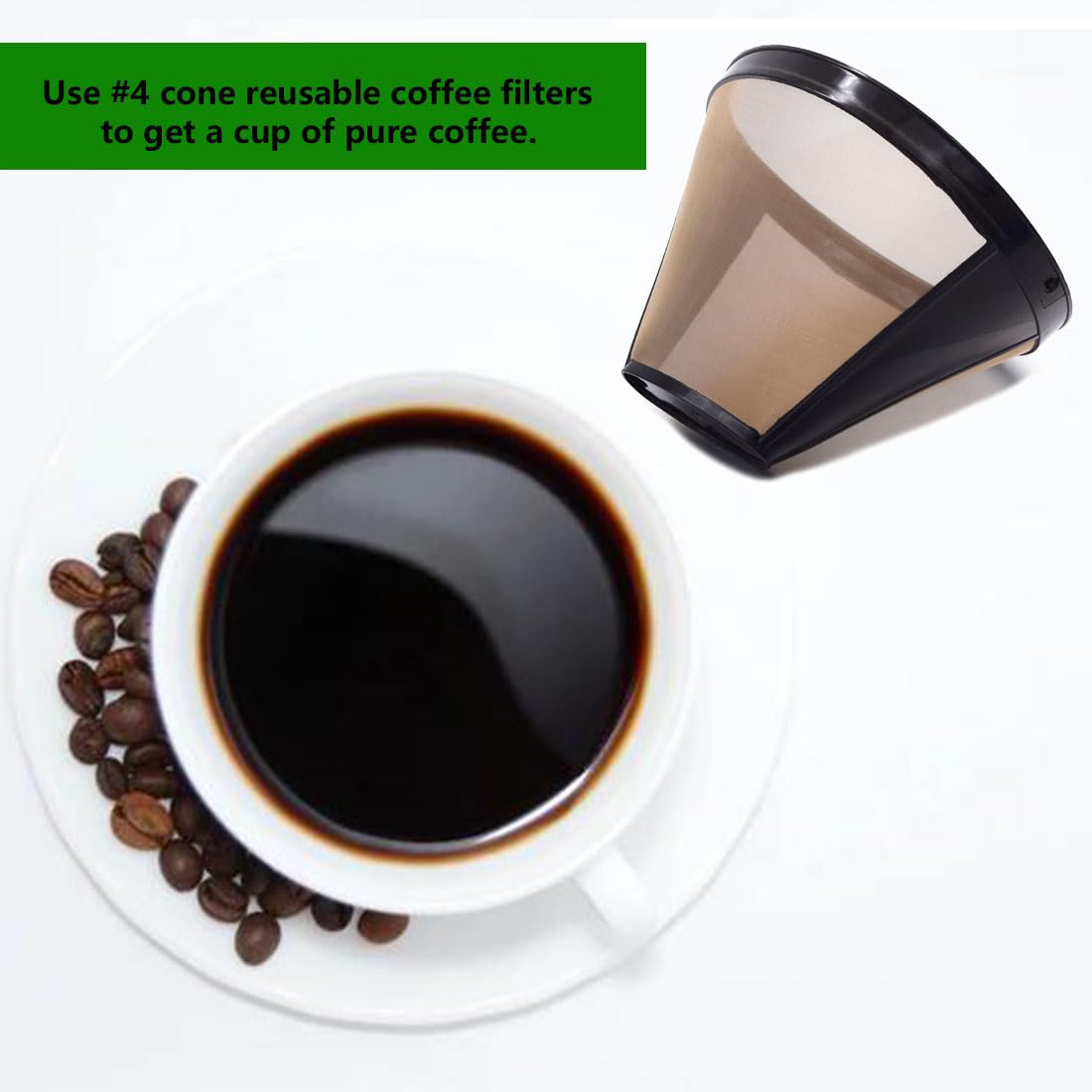 Reusable #4 Cone Coffee Filters Basket Replacement For Cuisinart Coffee Makers(2 Reusable Filters)