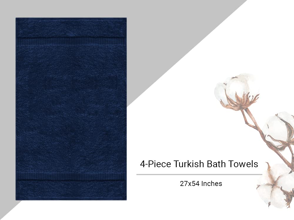 Towel Bazaar Premium Turkish Cotton Super Soft and Absorbent Towels (4-Piece Bath Towels  Navy Blue)