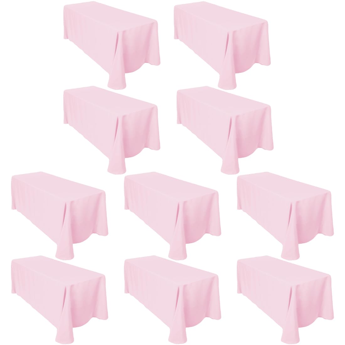 Ltc Linens Bulk 10-Pack Pink Rectangular Tablecloths 90 In X 156 In With Rounded Corners - Table Covers For 8 Ft Table Floor-Len