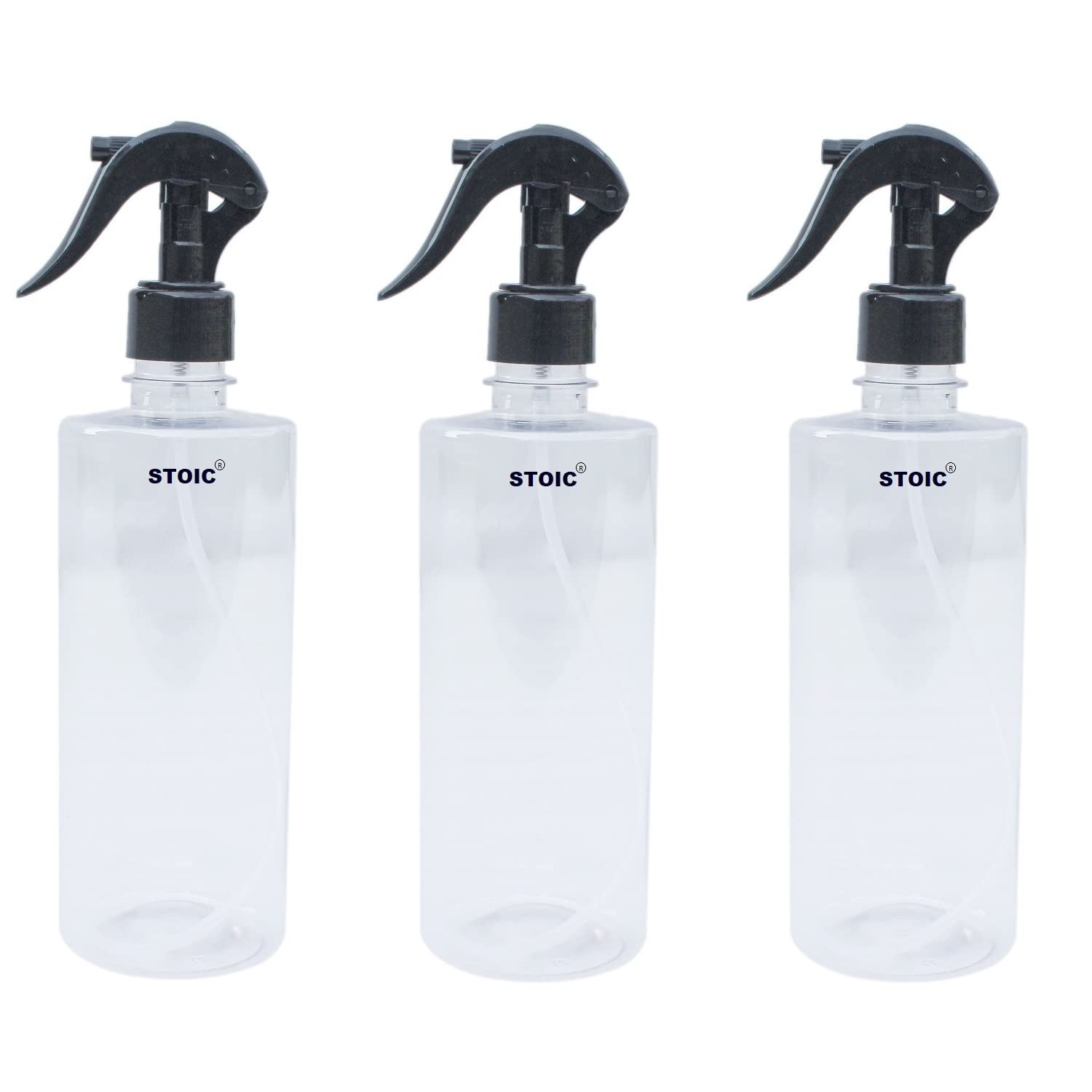 Stoic Transparent Trigger Spray Bottle For Sanitizer & Liquid Sprayer | 300Ml Black (Pack Of 3)