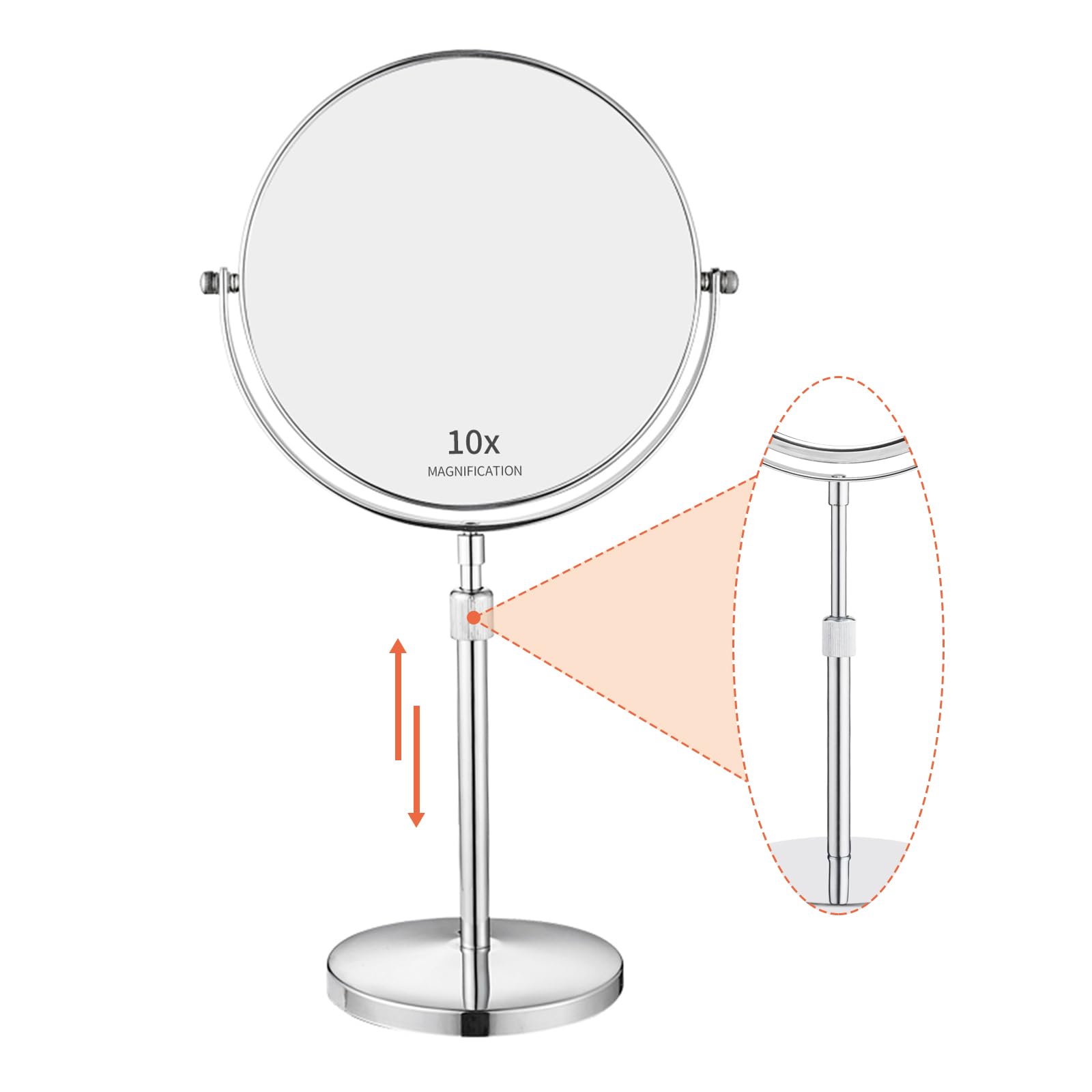 Nicesail 21 Inch Tall Makeup Mirror With 10X Magnification, 8 Inch Double-Sided Table Mirror With Pedestal For Shaving, Height A
