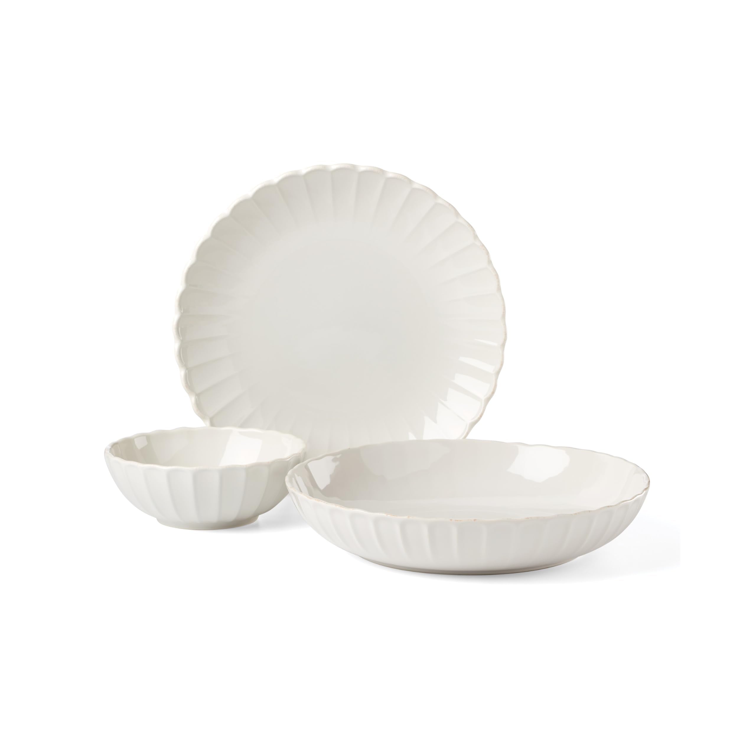 Lenox Dinnerware Set, French Perle Scallop White 12-Piece Set, Service For 4, Stoneware, Dishwasher Safe, Microwave Safe, Plates