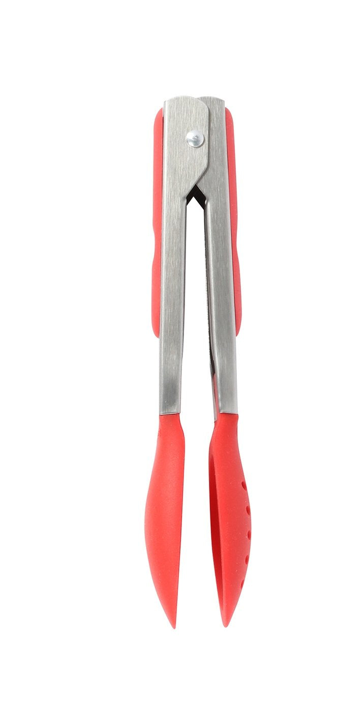 Dexas Spoon & Strain Tongs With Gravity Open & Close Operation, 7'', Red