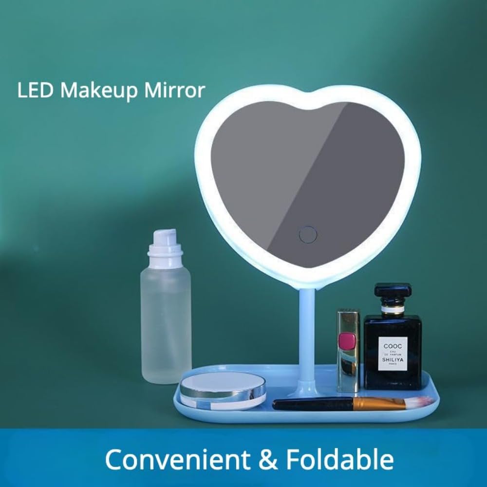 Taolivingmart Vanity Mirror, Heart-Shaped Makeup Mirror With Three-Level Dimming And Led Lights For Girls And Students (Pink)