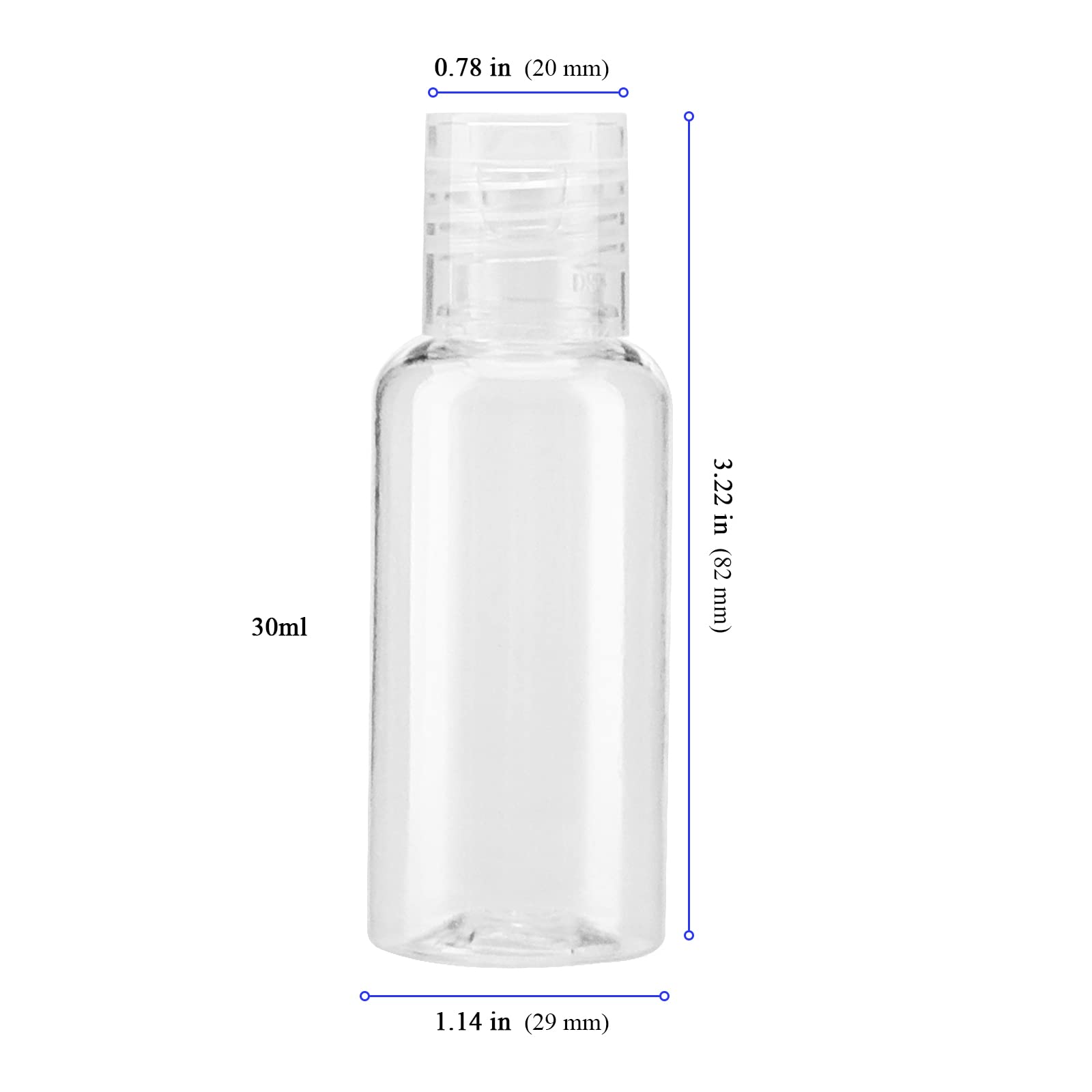 Keileoho 80 Pack 1Oz Clear Plastic Flip Cap Bottles, Empty Squeeze Bottle With Flip Cap, Portable Refillable Containers Travel B
