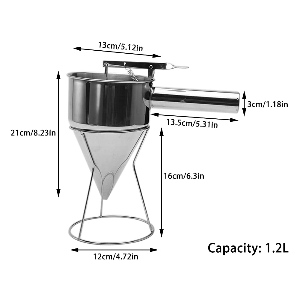 Batter Dispenser, Multipurpose 40Oz Stainless Steel Pancake Batter Funnel Dispenser With Stand Great For Pancakes, Cupcakes, Waf