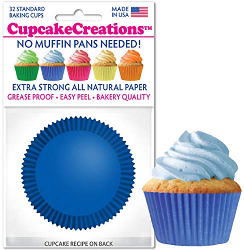 Cupcake Creations 2'' Baking Cups Blue 32 Pack No Muffin Pan Needed